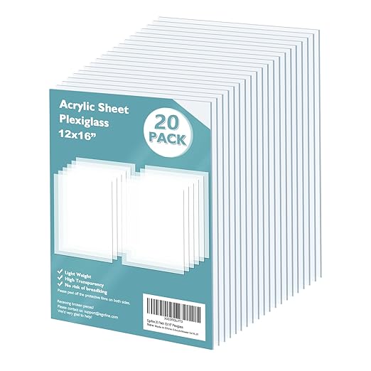 Egofine Plexiglass Sheets Acrylic Sheets 20 Pack of 12x16’’ 0.04 Thick Clear Plastic Cast Transparent Plexi Glass for Crafting Projects, Replacement Picture Frame Glass, DIY Display, Easy to Cut