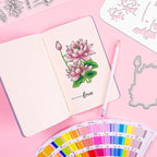 ORIGACH Lotus Layering Stencil Stamp and Die Set for Card Making, Flower Stencil Template Silicone Clear Stamps and Metal Die Sets for DIY Scrapbooking Photo Album Crafting