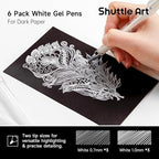 Shuttle Art White Gel Pens, 6 Pack 0.7mm, 1.0mm Gel Ink Pens Fine Point for Black Paper Highlighting Card Making Scrapbooking Coloring Writing Drawing Journaling Note Taking School Office Home