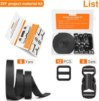 5/8" Buckle and Strap Set: 6 Yards of Thick Nylon Webbing, 6 Pack Quick Side Release Adjustable Plastic Buckles, 12 Tri-Glide Slide Clips, Black (5/8" Combo Set)