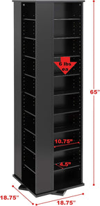 Prepac 4 Sided Revolving Display Cabinet, Black Storage Cabinet with 36 Adjustable Shelves Narrow DVD Storage Cabinet Ideal for Living Room 18.75" D x 18.75" W x 65" H