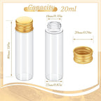 100 Pcs Small Clear Vials Spice Mini Jars with Lids Mini Glass Bottles with Screw Aluminum Metal Caps Tiny Jars Sample Containers for Powder Cream Cosmetic Jewelry Wedding (20 ml,Gold Caps)