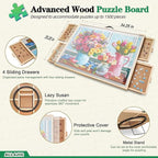 ALL4JIG 1500 Pieces 2-in-1 Tilting & Rotating Puzzle Board, 34.2" x 25.2"Adjustable Angle Puzzle Board with 4 Drawers & Clear Protective Cover, Birthday Gift for mom