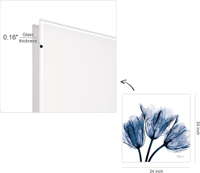 Empire Art Direct - TMP-AK011A-2424 Blue Tulip X-Ray Flower Wall Art on Frameless Free Floating Tempered Glass Panel Ready to Hang, Living Room, Bedroom ＆ Office, 24" x 24" x 0.2"