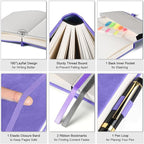 Lined Notebook Journal for Women Men, Large A5 College Ruled Notebook, 312 Numbered Pages Notebooks for Work, 100gsm Paper Daily Journal, Hardcover Vegan Leather Journals for Writing Office, Purple