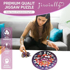 Flower Wooden Puzzle for Adults, Round Mandala Color Challenge Jigsaw Puzzles 500 Piece, Family Reunion Puzzle for Adults and Kids, Best Gift for Family Friends Royal 16.5x16.5in