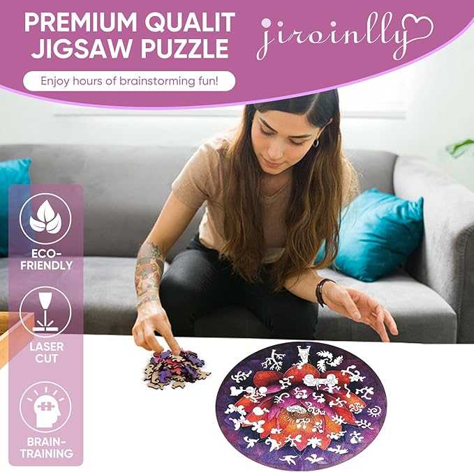 Flower Wooden Puzzle for Adults, Round Mandala Color Challenge Jigsaw Puzzles 500 Piece, Family Reunion Puzzle for Adults and Kids, Best Gift for Family Friends Royal 16.5x16.5in