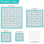 Quilting Rulers, Acrylic Quilt Ruler,4 Square Fabric Cutting Ruler (4.5""X4.5"", 6""X6"", 9.5""X9.5"", 12.5""X12.5""), Quilting Templates with Non Slip Rings. (Blue)