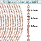 Jishi 33ft Link Cable Chain Roll 2mm, Rose Gold Chain for Jewelry Making Necklace Earring Bracelet DIY Craft Jewelry Making Findings Supplies, Rose Gold Plated Iron Metal Rolo Necklace Chain Spool Set