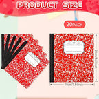 Seajan 20 Pack Composition Notebooks, Wide Ruled Paper, 7-1/2" x 9-3/4" Marble Hard Covers, 60 Sheets, Composition Notebooks Bulk for Students Back to School Adults Office Supplies(Red)