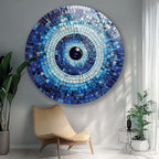 My Photostation.com 27.5''(70cm) Diameter Blue Mosaic Evil Eye Round Glass Wall Art Tempered Glass Printing Wall Decor Large Wall Art Wall Hangings