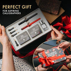 Wordsworth and Black Calligraphy Pen Set - Black - Includes 2 Calligraphy Pens, 18 ML Ink Bottle, 60 Ink Cartridges, Ink Refill Converter, 1 Medium and 4 Broad Nibs, Brush Pen