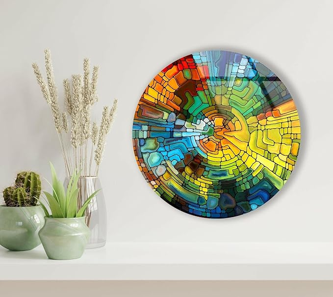 My Photostation.com 31.5''(80cm) Diameter Stained Yellow Round Glass Wall Art Tempered Glass Printing Wall Decor Large Wall Art Wall Hangings