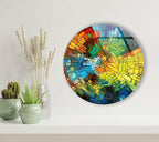 My Photostation.com 20''(50cm) Diameter Stained Yellow Round Glass Wall Art Tempered Glass Printing Wall Decor Large Wall Art Wall Hangings