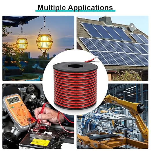 20 Gauge 2 Conductor PVC Tinned Copper Electrical Wires, 32.8FT/10M Red and Black Double Parallel Wire,0.5mm²，for DIY Projects, Home Electrical, Power Wiring,Car Speaker Wires, LED Wires.