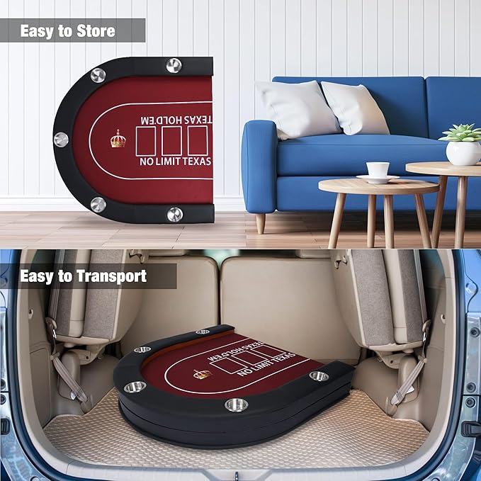 Upgrade 91'' Foldable Poker Table for 10 Players - Large Casino Table with Stainless Steel Cup Holders & Padded Rails - Texas Holdem Board Game Table - Perfect for Texas Casino Leisure Game