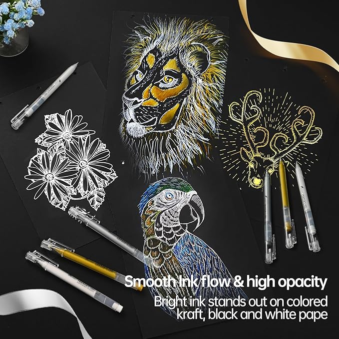 Silver Gel Pens, 3 Pack, 1mm Extra Fine Point Gel Ink Pen, Opaque White Archival Ink Pens for Black Paper Drawing, Sketching, Card Making
