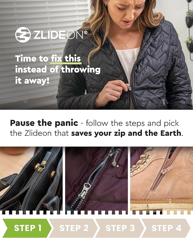 ZlideOn Zipper Pull Replacement - 5pcs, Silver, Normal - Instant Zipper Replacement Slider Multipack