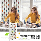 DKTIE Stained Glass Window Film Geometric Patterns, Fine Frosted Window Clings for Glass Windows, Waterproof for Bathroom Window Privacy Film Day and Night (S533, 35.4in X 78.7in)