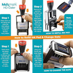 MaxMark Heavy Duty Self Inking Date Stamp with Phrase Paid - 2 Color Blue/Red Ink