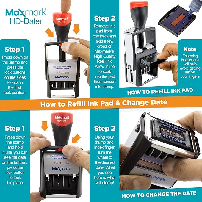 MaxMark Heavy Duty Self Inking Date Stamp with Phrase Faxed - 2 Color Blue/Red Ink