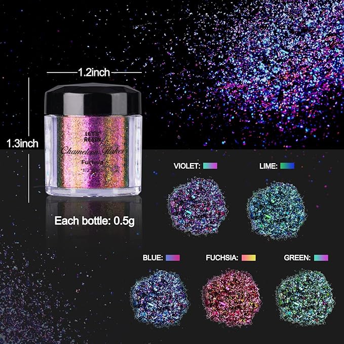 LET'S RESIN Chameleon Flakes, Resin Supplies -Intense Color Shift Pigment Powder for Resin Molds/Tumblers, Chrome Powder Pigment for Christmas Nail Art/Paint/Soap Making