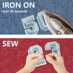 Number Iron On Patches, Numbers 0-9 Embroidery Applique Patch, DIY Decorative Heat Press Patches for Clothing Jeans Jackets Backpacks Hats (Light Blue 50 Pcs)