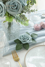 Floroom Artificial Flowers 25pcs Real Looking Dusty Blue Foam Fake Roses with Stems for DIY Wedding Bouquets Bridal Shower Centerpieces Floral Arrangements Party Tables Home Decorations