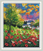 Maydiyer 11CT Stamped Cross Stitch Kits Pre-Printed Embroidery Kit Flowers Pattern for Girls Needlework Sets-Beautiful Flowers (1) 13×15 inch