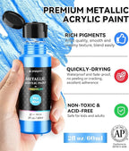 52 PCS Metallic Acrylic Paint Set with 12 Brushes, 2 Knives & Palette, 36 Colors (2oz/60ml) Art Craft Paint for Adults Kids Artists Beginners, Halloween Pumpkin Canvas Ceramic Rock Painting Kit