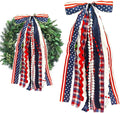 Large Patriotic Star Ribbon Bow for Wreath, Red White Buffalo Plaid Fabric Ribbons Set Assorted Lace Ribbon 4th of July Clip-On Wreath Sash Ribbons Bundle for Patriotic Indoor Outdoor Decor