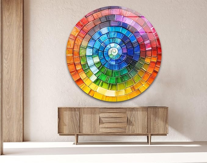 My Photostation.com 24''(60cm) Diameter Radiant Spiral Spectrum Round Glass Wall Art Tempered Glass Printing Wall Decor Large Wall Art Wall Hangings