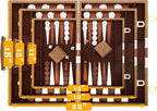 Backgammon Set - Classic Board Game with Premium Leather Case - Portable Travel Strategy Backgammon Game Set for Adults, Kids (11inch, Khaki)