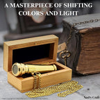Brass Kaleidoscope with Wooden Box | Handcrafted Vintage Kaleidoscope with Optical Glass Lens & Wooden Storage Box – Collectible Gift for Kids & Adults (Golden/Brass, Small)