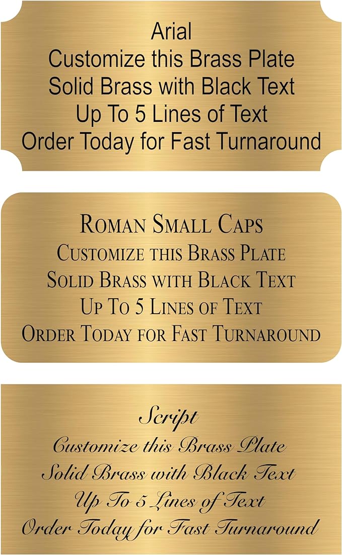 Personalized, Custom Brushed Gold Solid Brass Plate - sizes 1x3, 1x4, 2x4, 2x6, 2x8, 3x6 - Picture Frame Name Label Art Tag for Frames, with adhesive backing - Indoor use only - 1 Tag