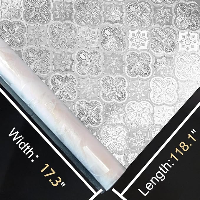 Window Privacy Film Decorative for Front Door, Bathroom Static Cling Stained Glass Sticker Opaque Heat Control UV Blocking Non-Adhesive for Home Windows 17.5 X 118.1 inches