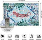 Tropical Jungle Rugs, 2x3 Faux Wool Botanical Boho Throw Rugs for Bathroom Kitchen Small Indoor Entryway Rug Modern Vintage Distressed Hippie Indian Accent Floor Mat Non-Slip Washable