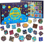 QMAY Polyhedral Dice - 24 Pcs Mystery Dice Box, Random Styles Dice & Pins Badges, Bulk DND Dice, Dice Advent Calendar, D&D Gifts, Great for Dungeons and Dragons, RPG, MTG,Role Playing Table Game
