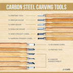 JJ CARE Wood Carving Kit [12 SK2 Wood Carving Knives with Case, 10 Basswood Carving Blocks, and 1 Grinding Stone] - Beginner Wood Carving Kit, Wood Carving Tools Set, Wood Carving Set for Kids
