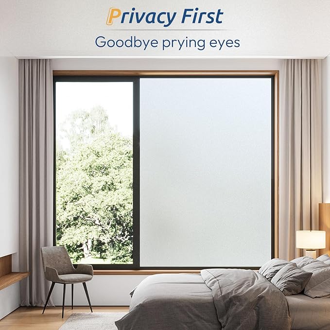 rabbitgoo Window Privacy Film, Frosted Glass Window Clings, Static Cling UV Heat Blocking Door Stickers for Home Bathroom, Removable Indoor Decal Coverings Day and Night, Pure, 23.6 x 157 Inches
