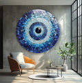 My Photostation.com 20''(50cm) Diameter Blue Mosaic Evil Eye Round Glass Wall Art Tempered Glass Printing Wall Decor Large Wall Art Wall Hangings