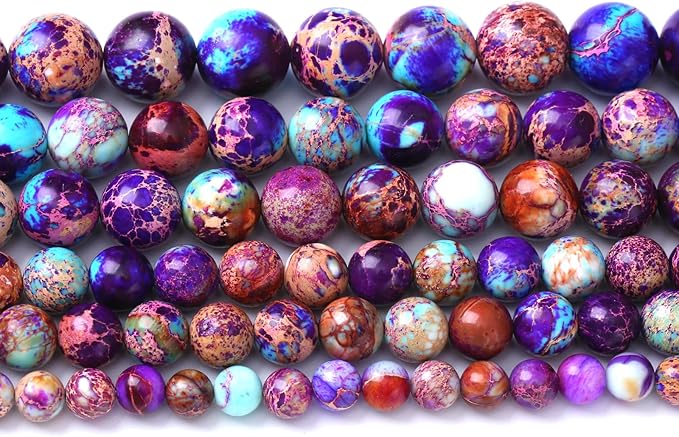 46PCS 8mm Natural Galaxy Sea Sediment Jasper Beads Gemstone Round Loose Spacer Stone Beads for Jewelry Making DIY Bracelet Necklace 15 Inch