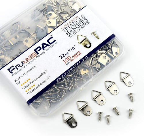 100 Pack Picture Hangers with Screws, Small Triangle Ring, D Rings for Clock, Decoration, Mirror, Paintings, Artwork Picture Frame
