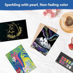 Mini Glitter Watercolor Paint Set with Paper, 12 Colors Shimmer Metallic Watercolour Painting Sets, Solid Pearl Water Color Paints for Adult, Kids(3ml 12 Colors)