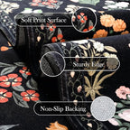 Wonnitar Floral Print 8x10 Washable Rug, Non Slip Black Dining Room Rug, Moroccan Large Stain Resistant Low Pile Indoor Carpet for Bedroom Playroom Home Decor, Black/Multi