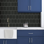 SUNWINGS Backsplash Tile for Kitchen Peel and Stick, Stone Composite Self Adhesive Tiles Long Hexagon Mosaic Wall Tile for Kitchen, 12 Inch x 11.22 Inch 10 Sheets Black Matte