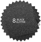Black Glitter HTV Heat Transfer Vinyl Bundle 8 sheets-12 x12 Iron on Vinyl for T Shirts Hats Clothing Compatible with Cricut Cameo Heat Press Machine