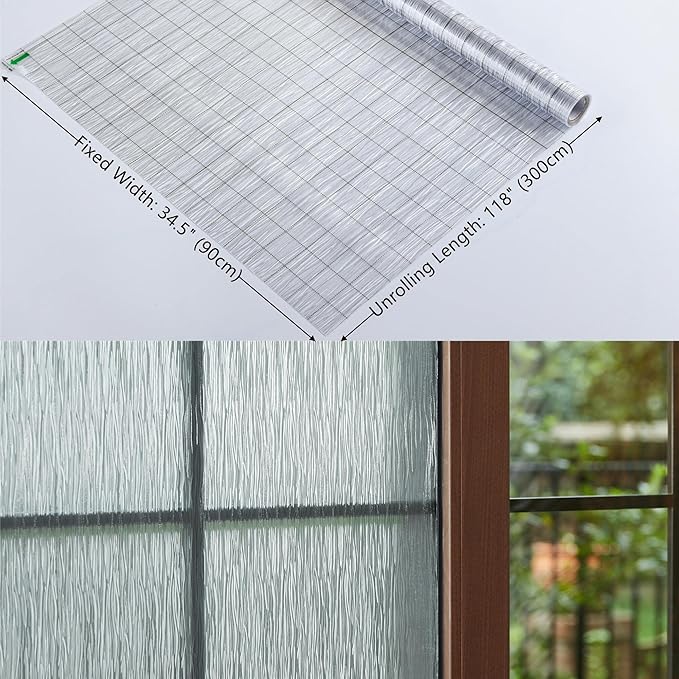VELIMAX Frosted Window Privacy Film Non Adhesive Window Cling Removable Glass Covering Clear Water Opaque Window Film for Home Anti UV 35.4x118 inches