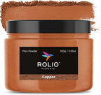 Rolio Premium Brown Mica Powder - Copper (100G / 3.5 oz) - 1 Jar of Brown Pigment Powder for Epoxy Resin, Dye, Soap Making, Nail Polish, Paint, Candle Making, Bath Bombs, Slime