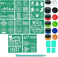 JAJADO Chalk Paste Paint for Christmas Stencils Set 20 Pcs, Winter Silk Screen Reusable Adhesive Print Xmas Mesh Transfers for Craft on Wood DIY T-Shirt Gift Card